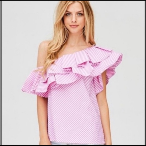 Lilly Pulitzer pink and white striped one shoulder shirt - Picture 1 of 5